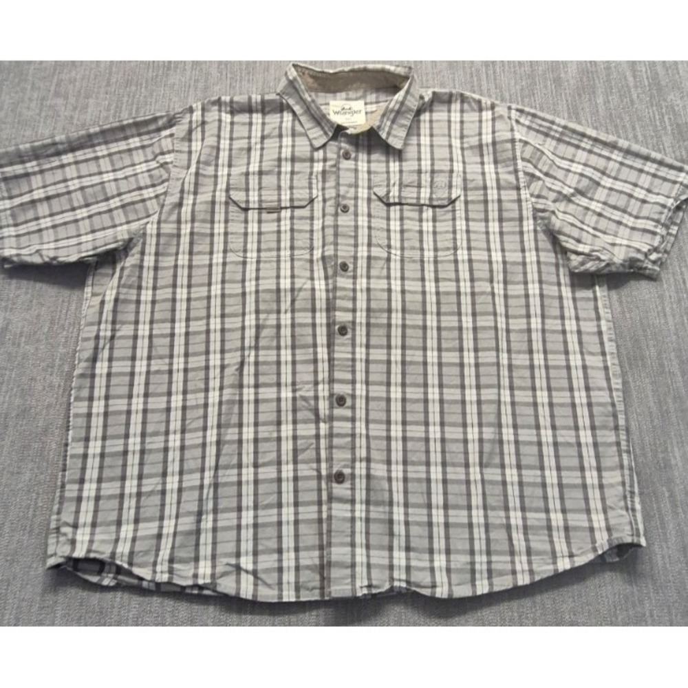 Wrangler men's gray plaid 3XL short sleeve button up shirt 100%‎ Cotton pockets